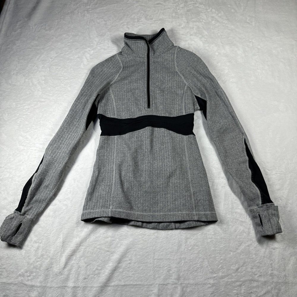 Lululemon Pullover Run Full Tilt Women Size 4 Gray Herringbone 1/4‎ Zip